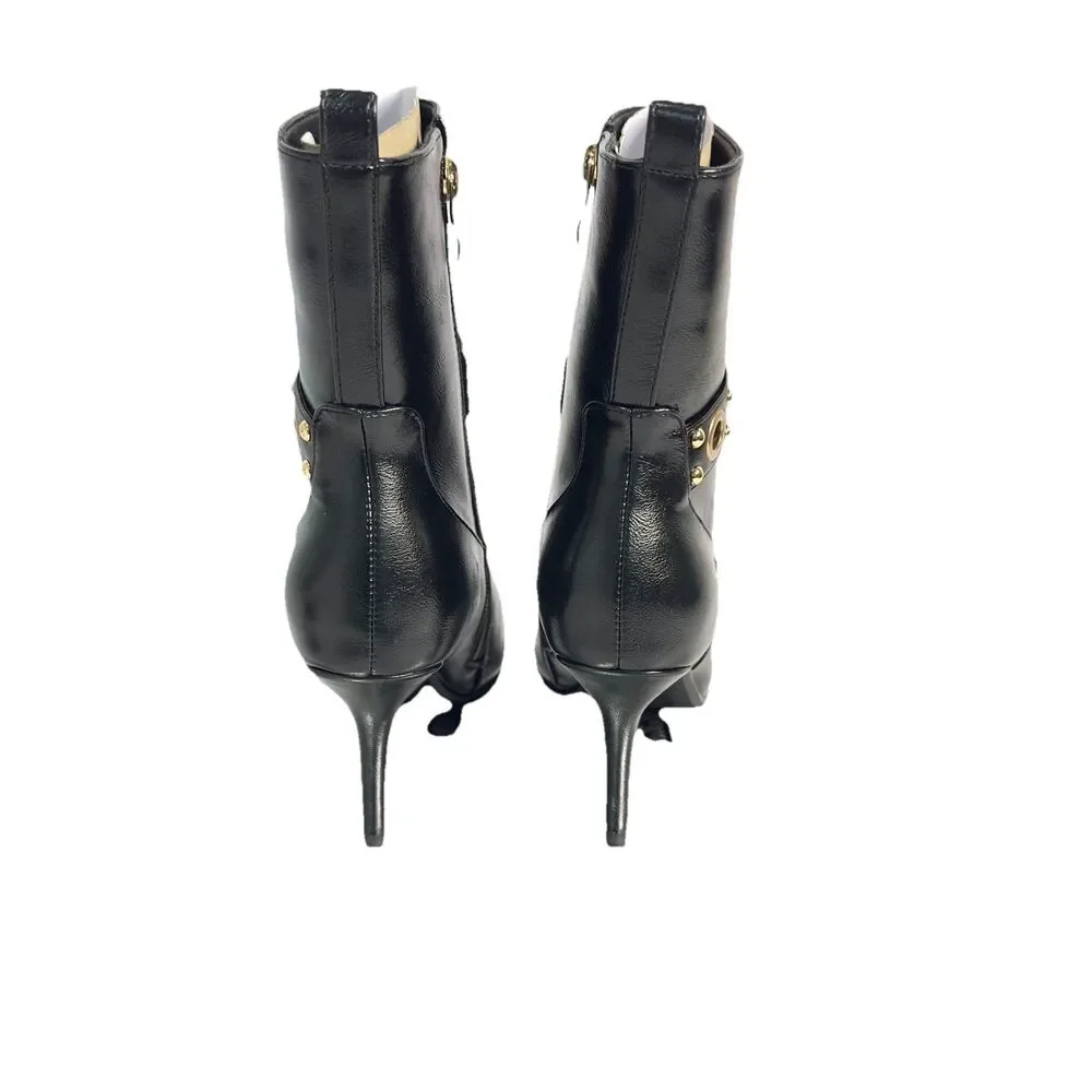 Women’s Black Pointed Toe Ankle Boots Stiletto Heel Gold Stud Accent Size US 8